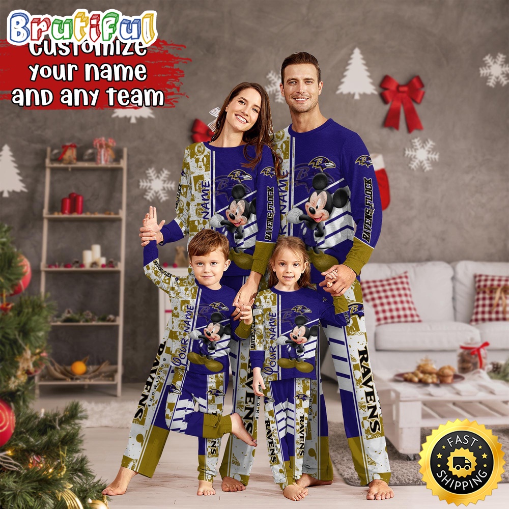 NFL Baltimore Ravens Custom Pajamas Mickey Mouse For Family Custom Name Custom Pajamas