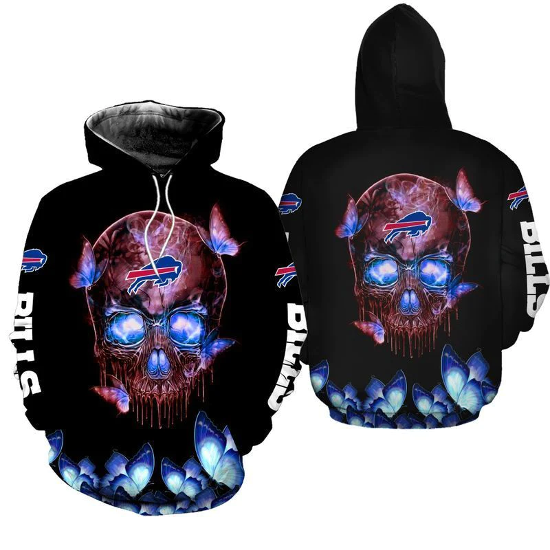 NFL Buffalo Bills Skull Butterflies Mens And Womens Gift For Fan 3D Hoodie