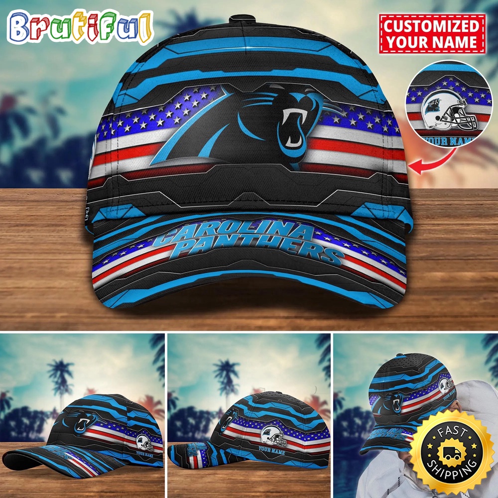 NFL Carolina Panthers Baseball Cap Flag Custom Name Cap
