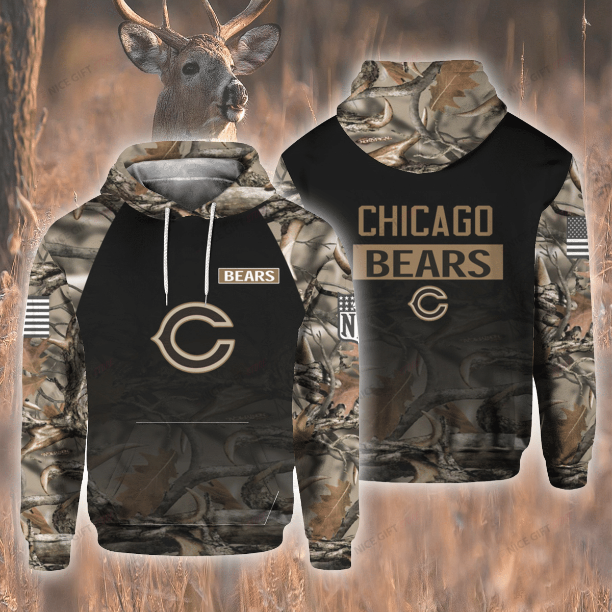 NFL Chicago Bears Hunting 3D Hoodie Gift For Fans