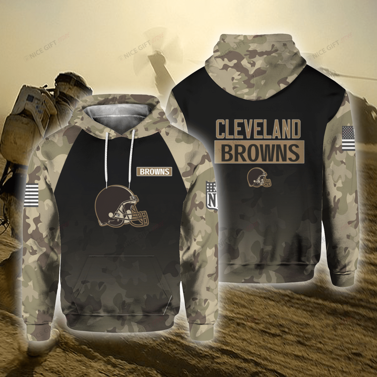 NFL Cleveland Browns Camouflage 3D Hoodie Gift For Fans