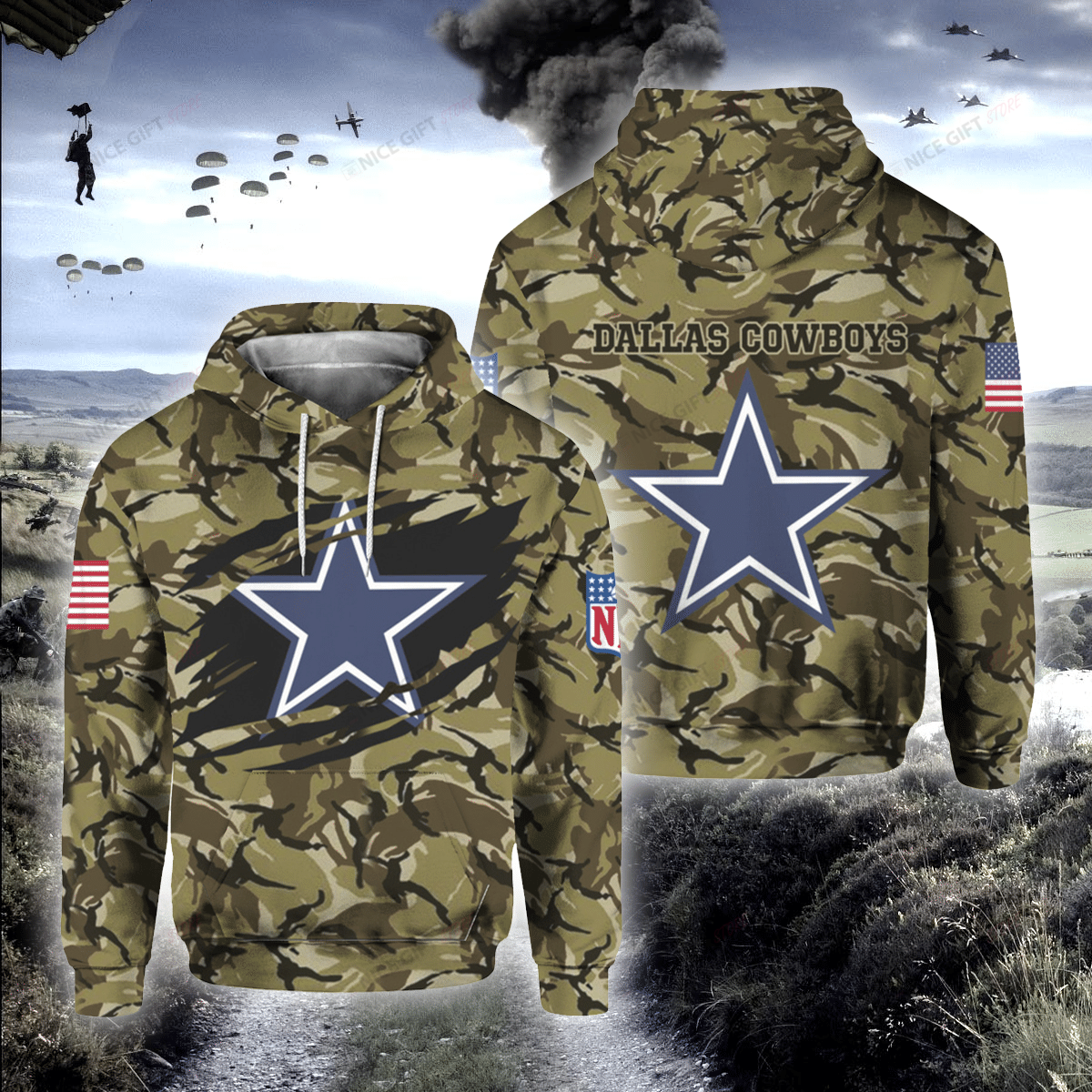 NFL Dallas Cowboys Camouflage 3D Hoodie Gift For Fans