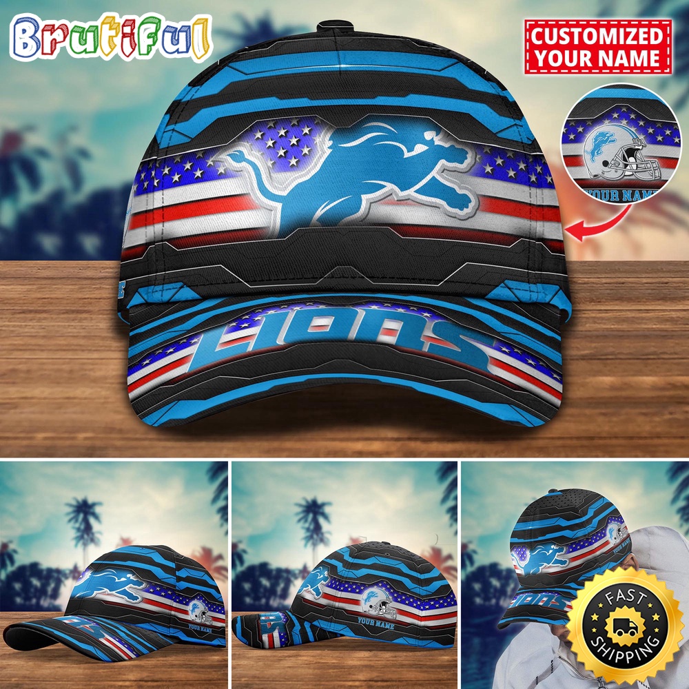NFL Detroit Lions Baseball Cap Flag Custom Name Cap