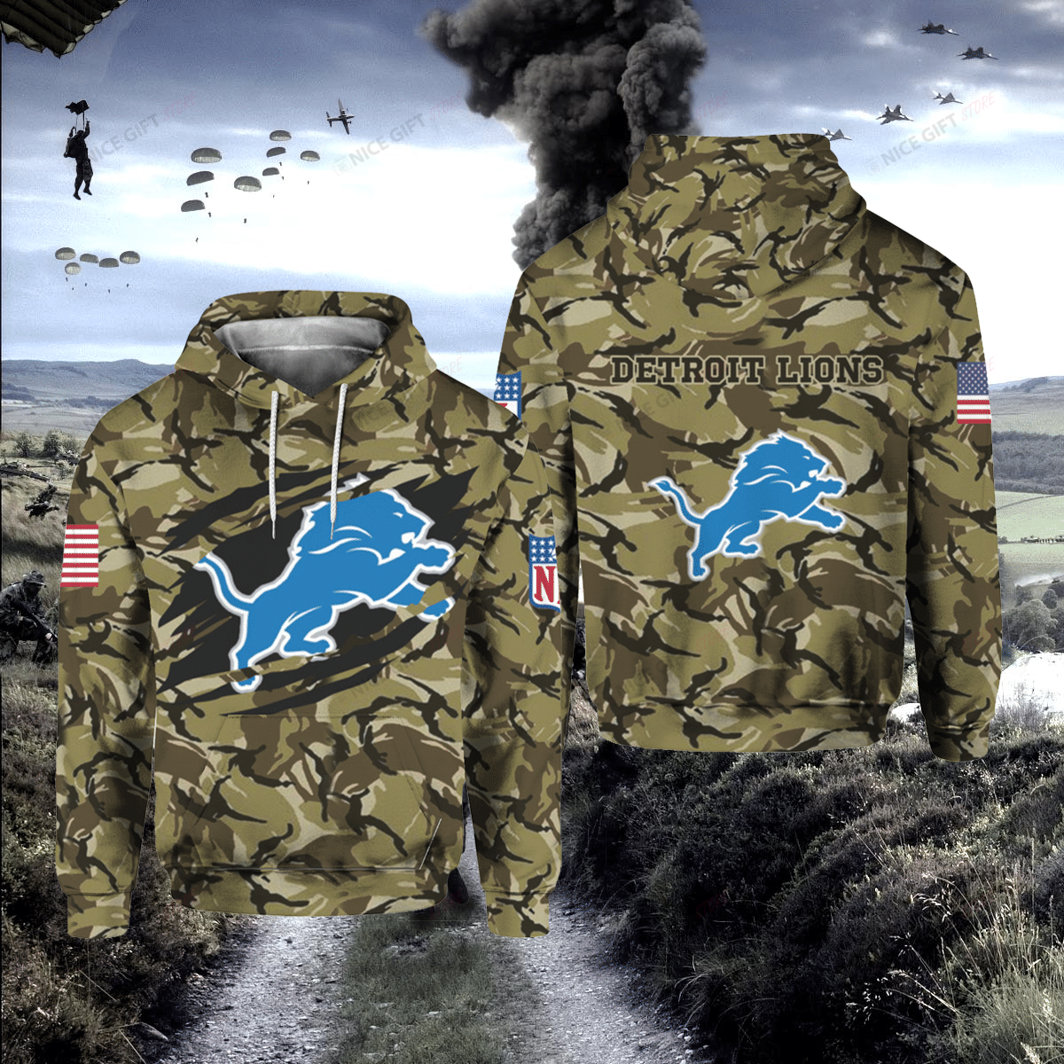 NFL Detroit Lions Camouflage 3D Hoodie Gift For Fans