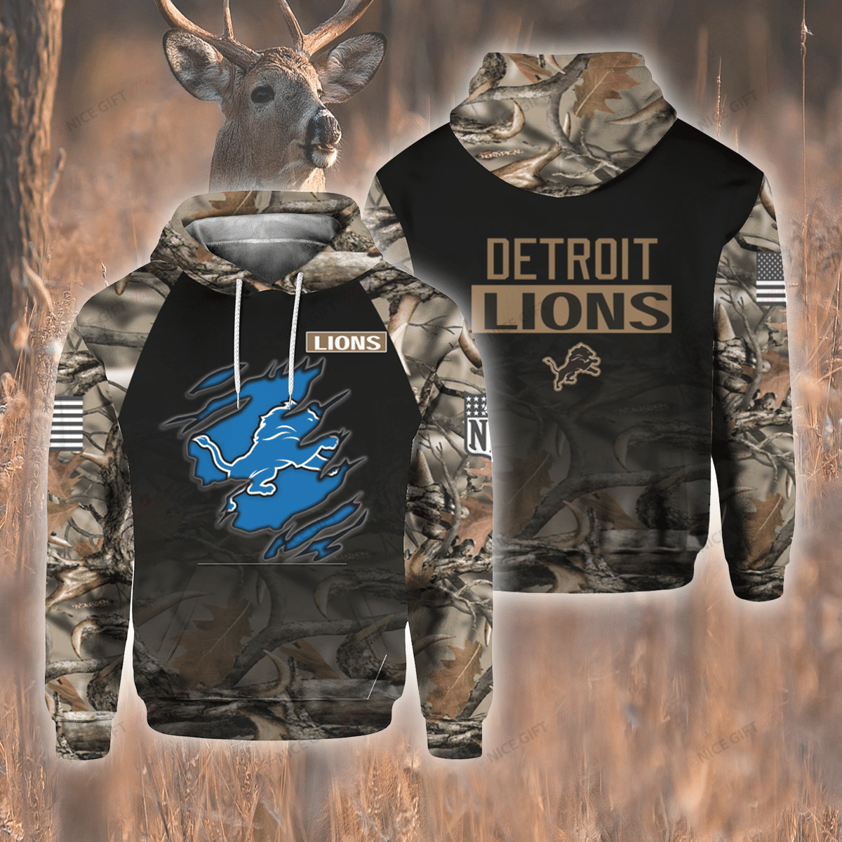 NFL Detroit Lions Hunting 3D Hoodie Gift For Fans