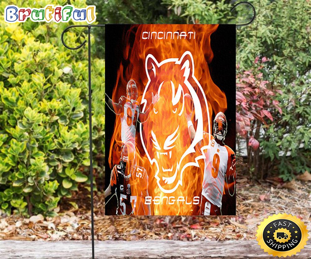 Nfl Garden Flags Cincinnati Bengals Team Fire Double Sided Printing Garden Flag Bengals Garden Flags