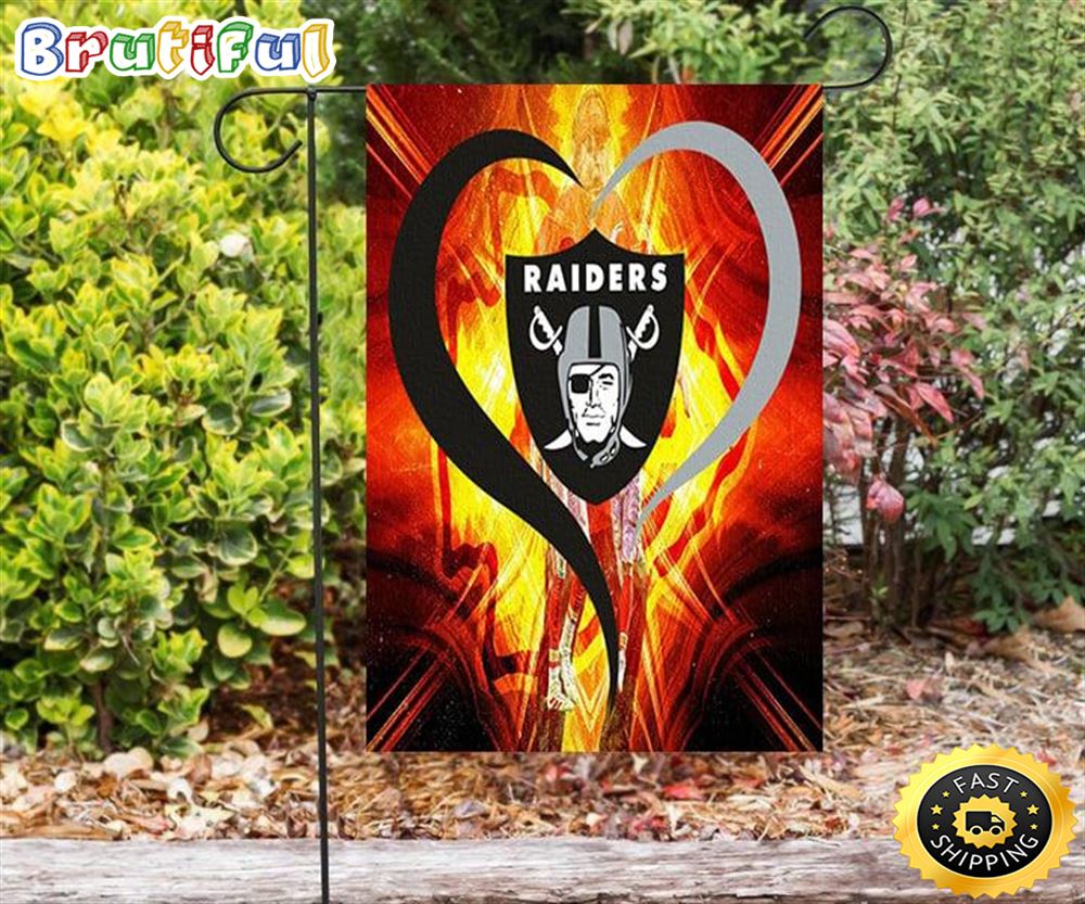 Nfl Garden Flags Las Vegas Raiders Heart Double Sided Printing Garden Flag Raiders Garden Flags