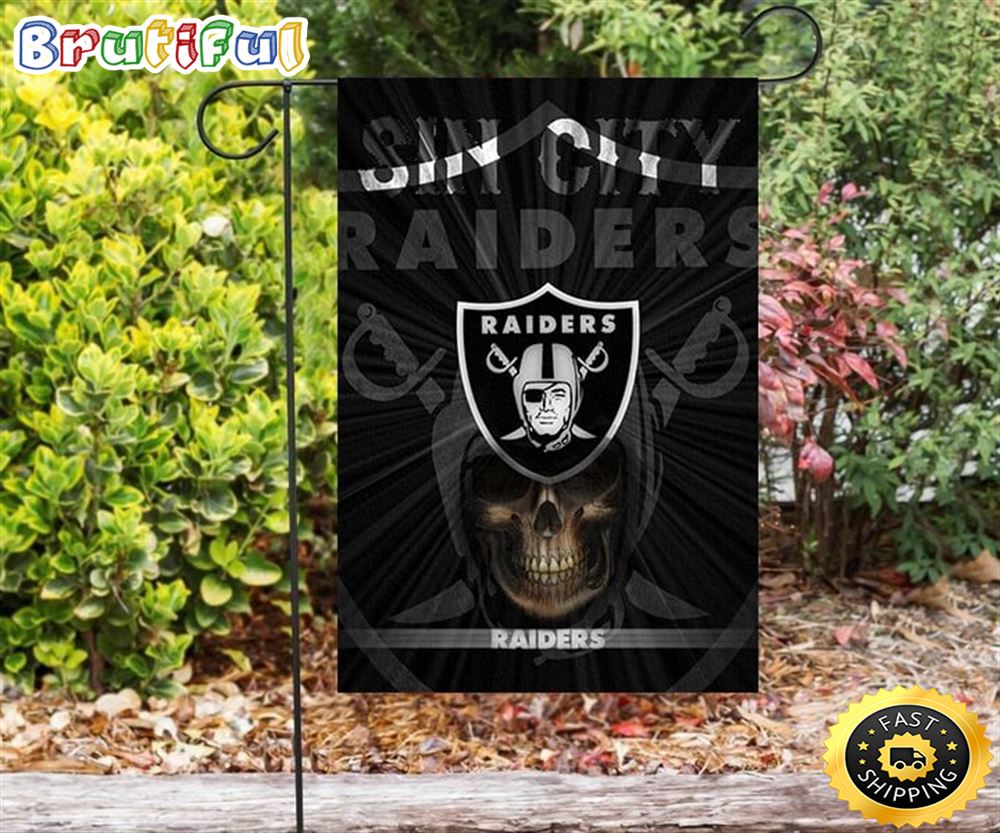 Nfl Garden Flags Las Vegas Raiders Sin City Skull Double Sided Printing Garden Flag Raiders Garden Flags