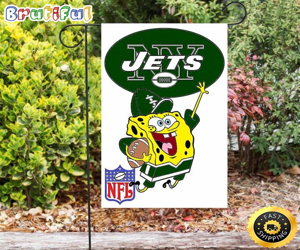 Nfl Garden Flags New York Jets SpongeBob v36 Double Sided Printing Garden Flag Jets Garden Flags