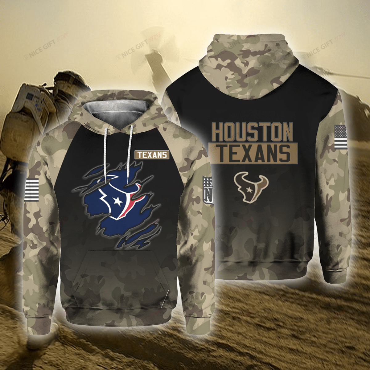 NFL Houston Texans Camouflage 3D Hoodie Gift For Fans