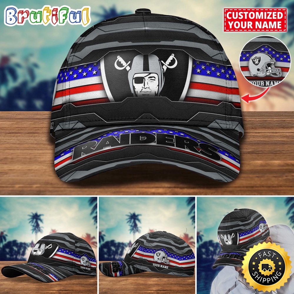 NFL Las Vegas Raiders Baseball Cap Flag Custom Name Cap