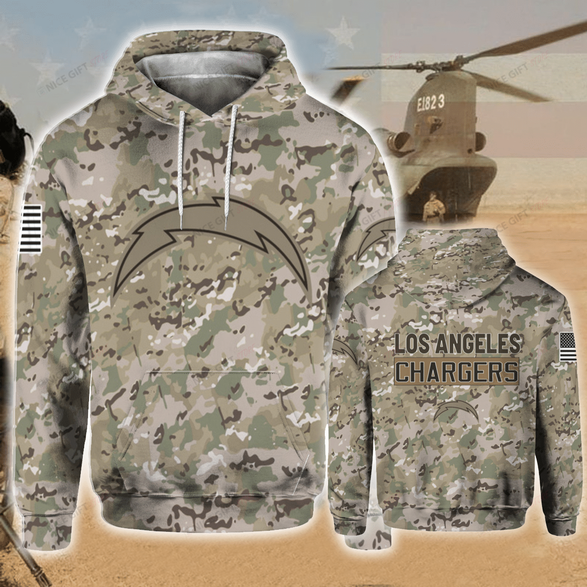 NFL Los Angeles Chargers Camouflage 3D Hoodie Gift For Fans