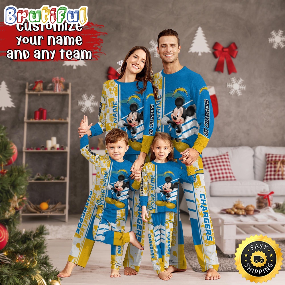 NFL Los Angeles Chargers Custom Pajamas Mickey Mouse For Family Custom Name Custom Pajamas
