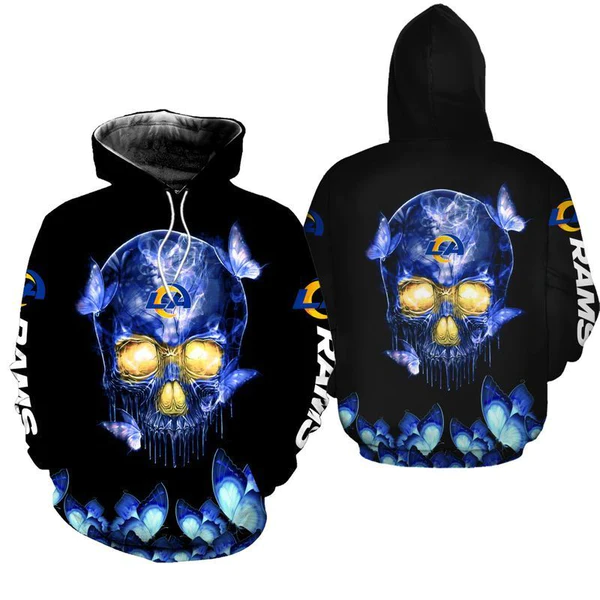 NFL Los Angeles Rams Skull Butterflies Men’s And Women’s Gift For Fan 3D Hoodie