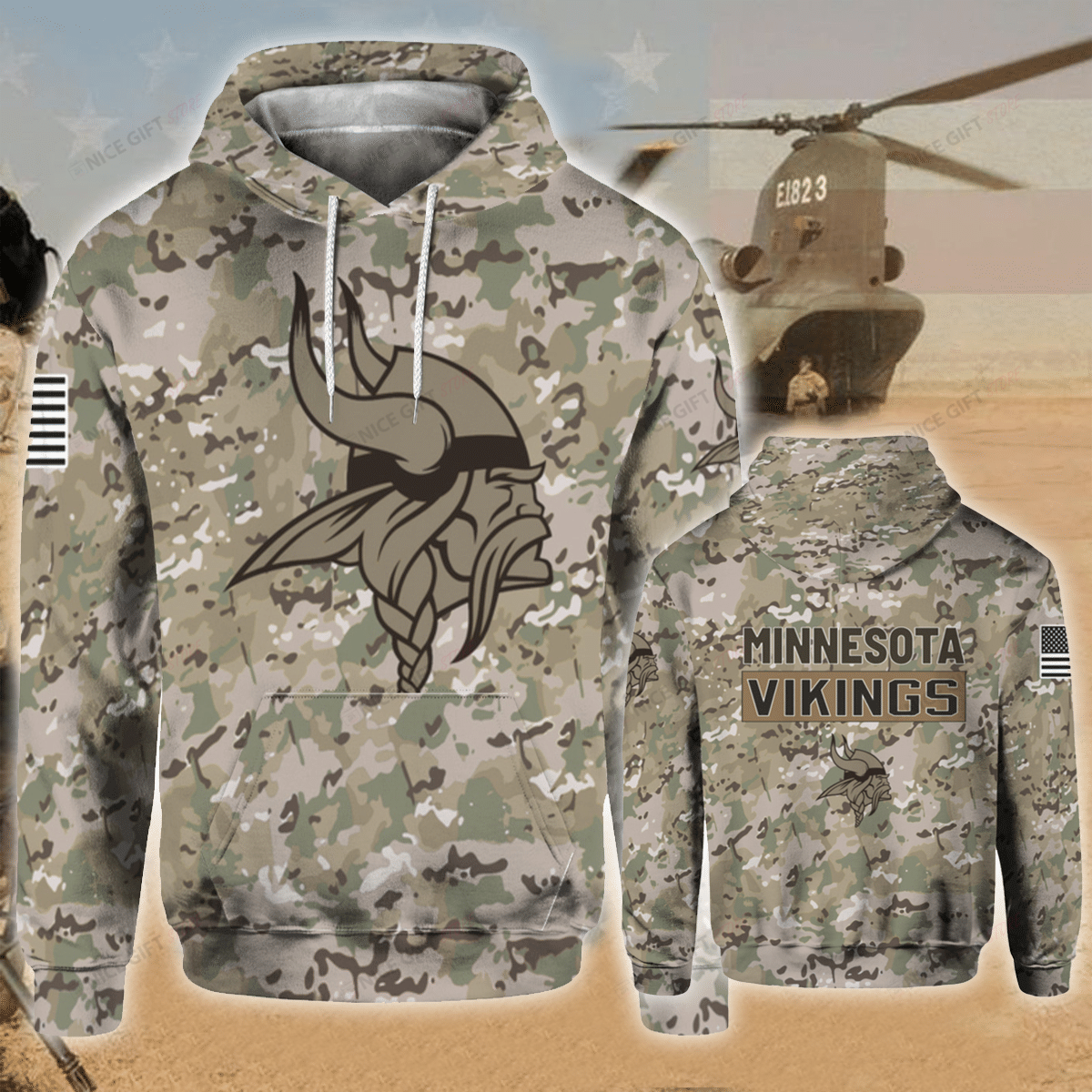 NFL Minnesota Vikings Camouflage 3D Hoodie Gift For Fans