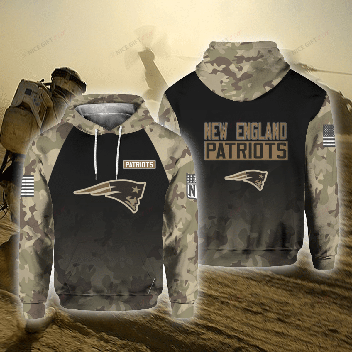 NFL New England Patriots Camouflage 3D Hoodie Gift For Fans