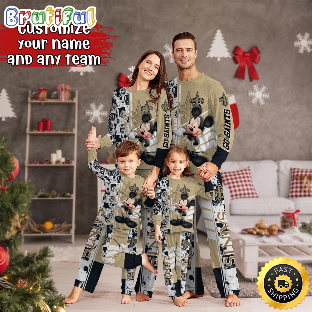 NFL New Orleans Saints Custom Pajamas Mickey Mouse For Family Custom Name Custom Pajamas