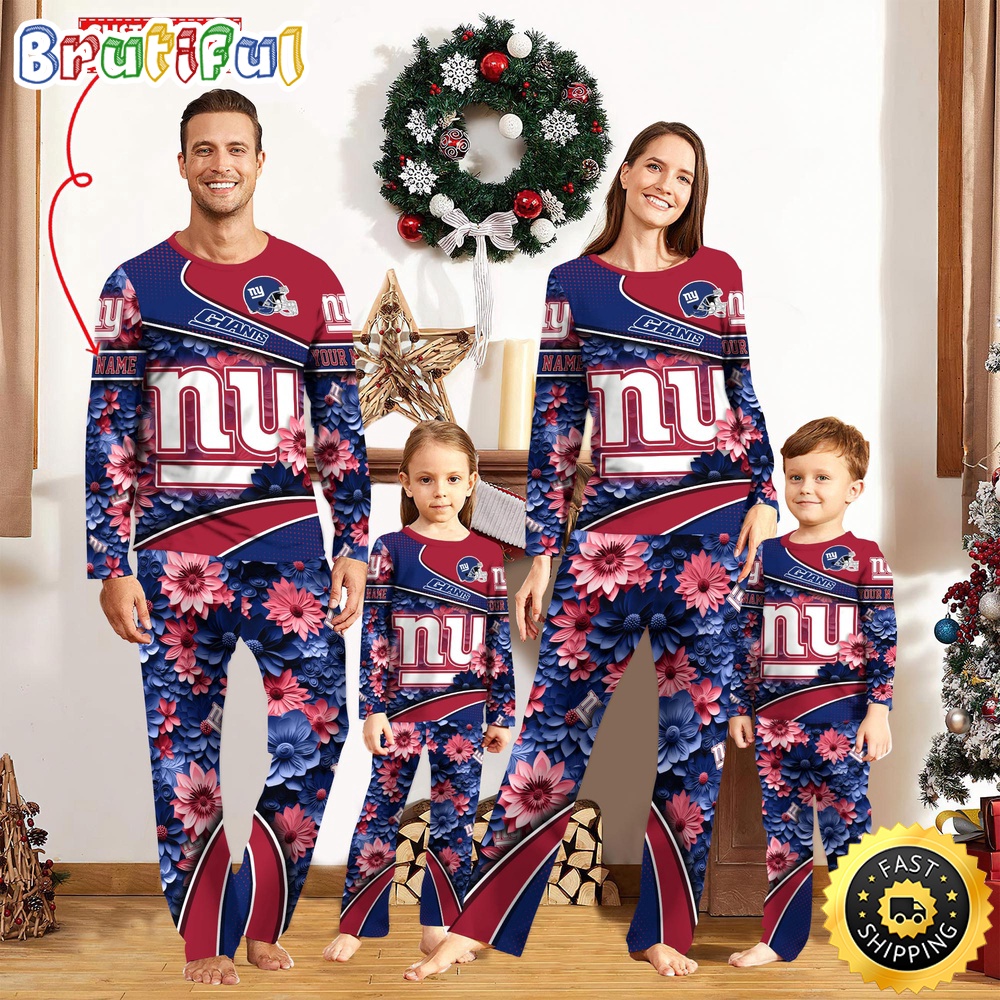 NFL New York Giants Custom Pajamas Flower Sports For Family Custom Name Custom Pajamas