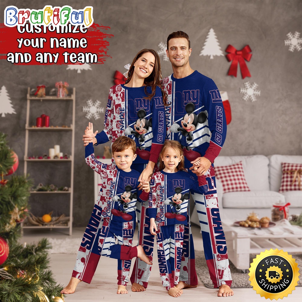 NFL New York Giants Custom Pajamas Mickey Mouse For Family Custom Name Custom Pajamas