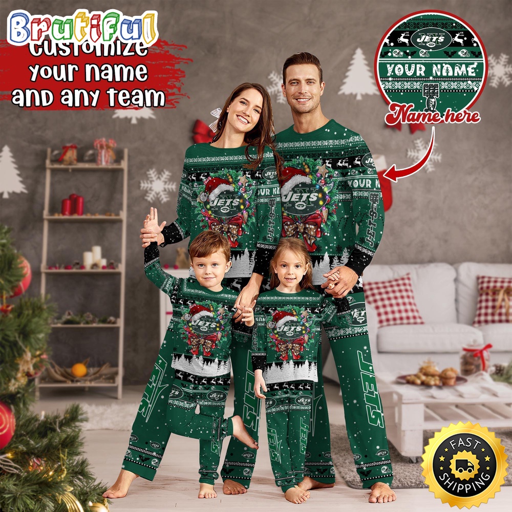 NFL New York Jets Custom Pajamas Christmas For Family Custom Name Custom Pajamas