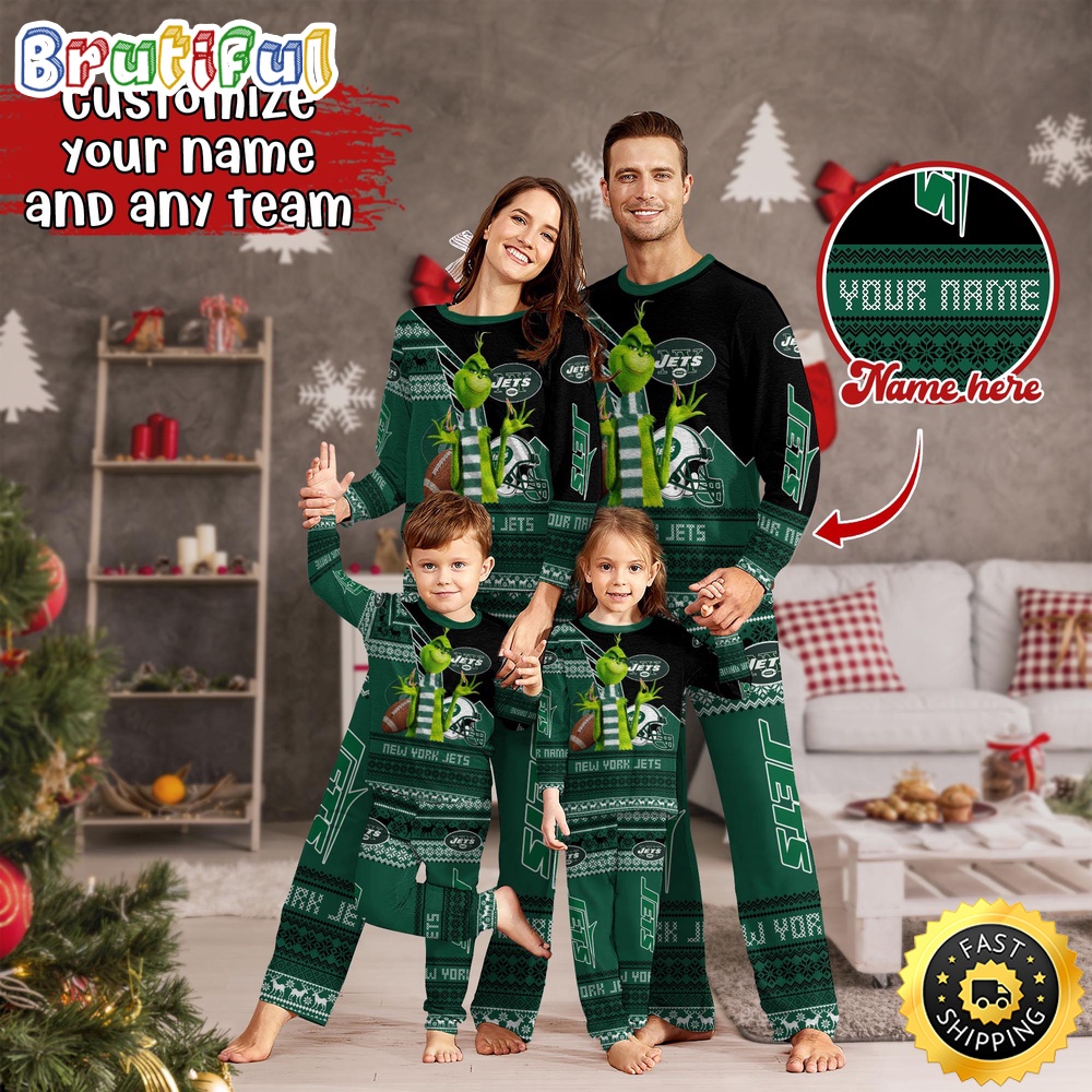 NFL New York Jets Custom Pajamas Christmas Sports For Family Custom Name Custom Pajamas