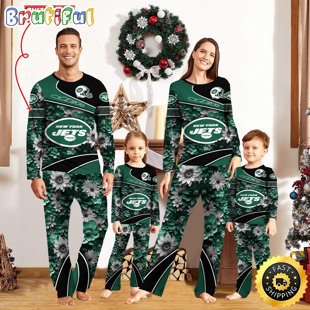 NFL New York Jets Custom Pajamas Flower Sports For Family Custom Name Custom Pajamas
