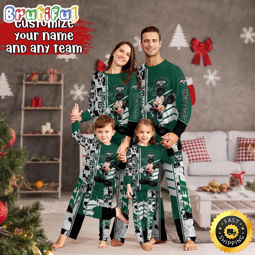 NFL New York Jets Custom Pajamas Mickey Mouse For Family Custom Name Custom Pajamas