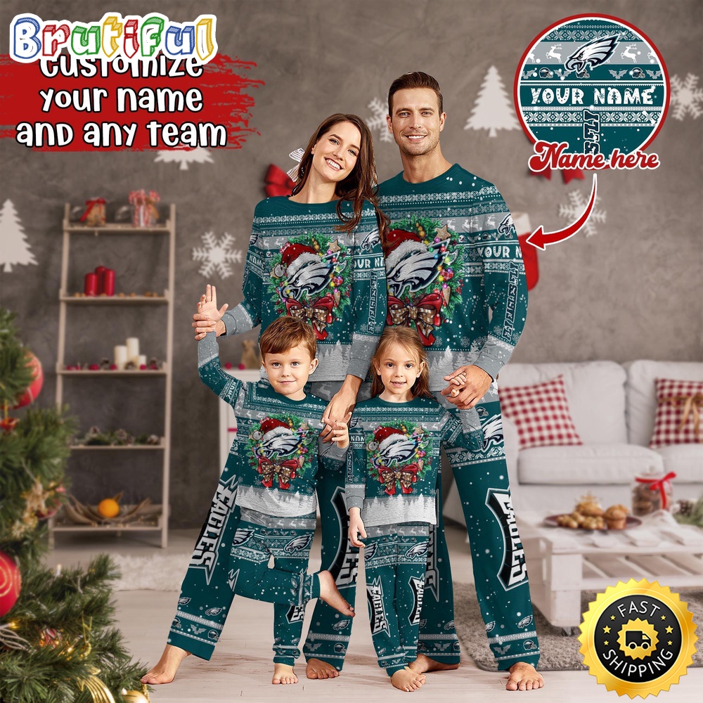 NFL Philadelphia Eagles Custom Pajamas Christmas For Family Custom Name Custom Pajamas