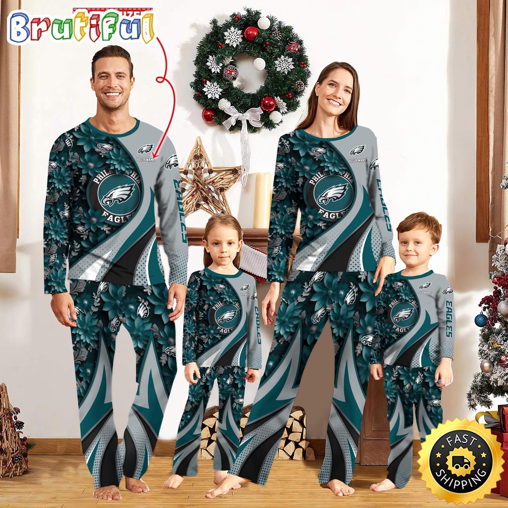 NFL Philadelphia Eagles Custom Pajamas Flower For Family Custom Name Custom Pajamas