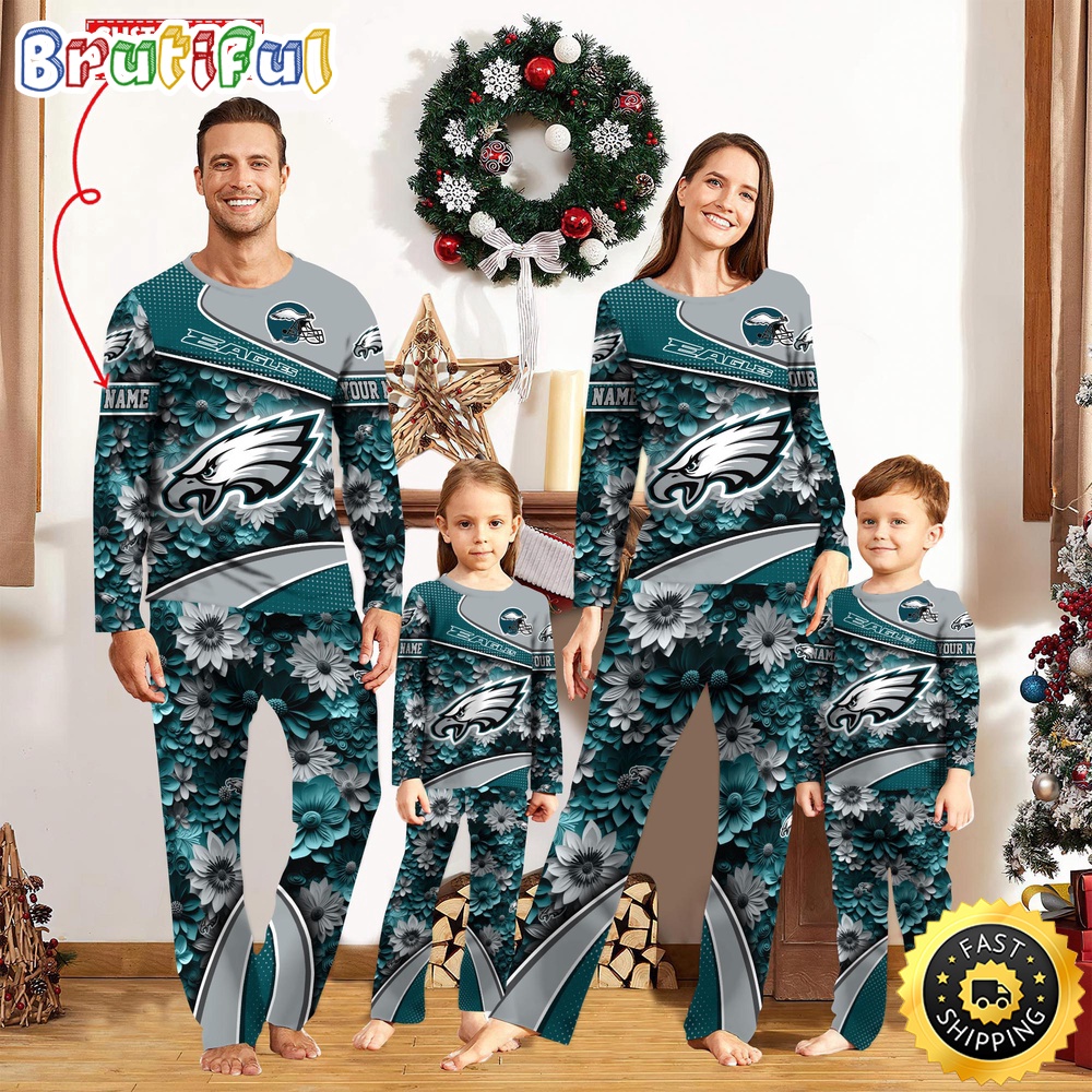 NFL Philadelphia Eagles Custom Pajamas Flower Sports For Family Custom Name Custom Pajamas