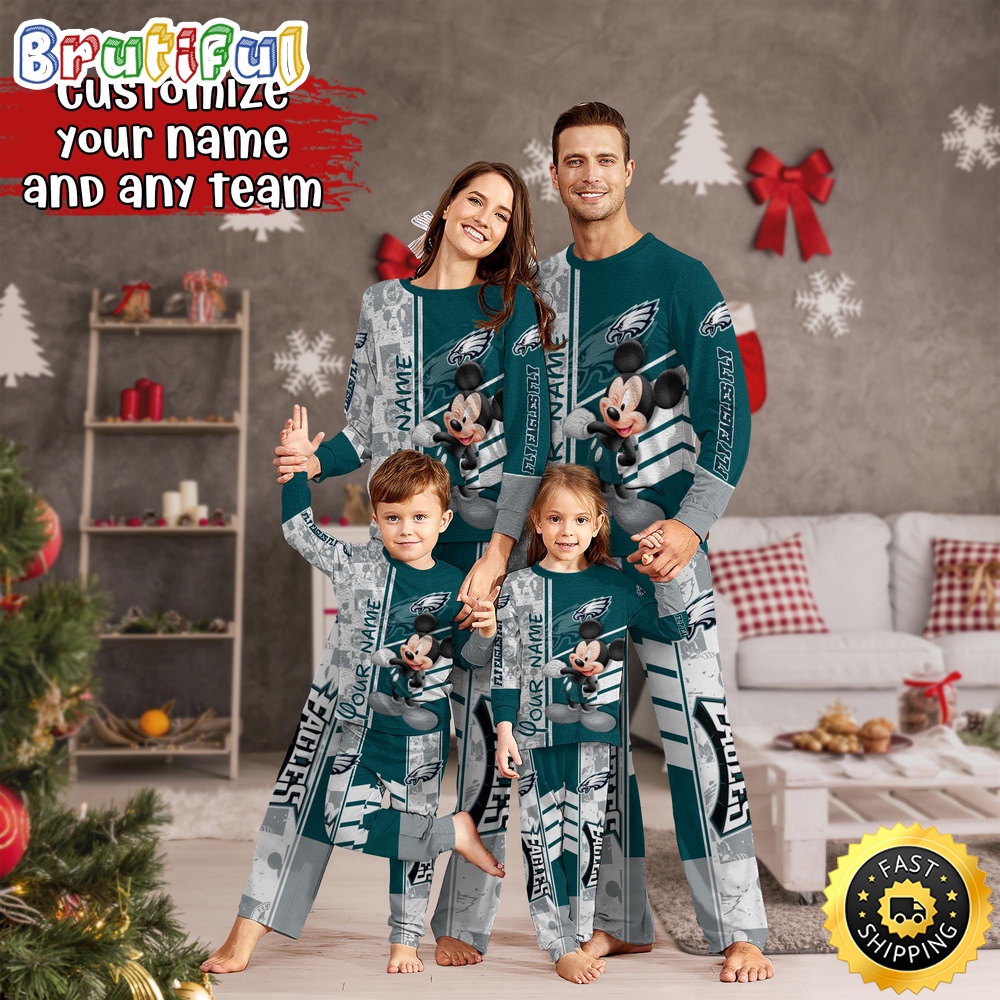 NFL Philadelphia Eagles Custom Pajamas Mickey Mouse For Family Custom Name Custom Pajamas