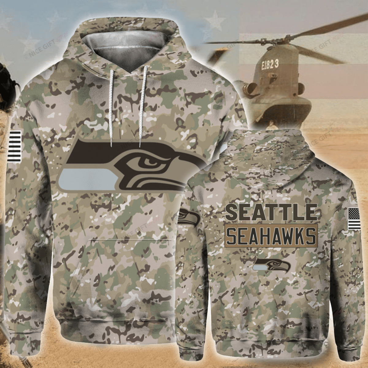 NFL Seattle Seahawks Camouflage 3D Hoodie Gift For Fans