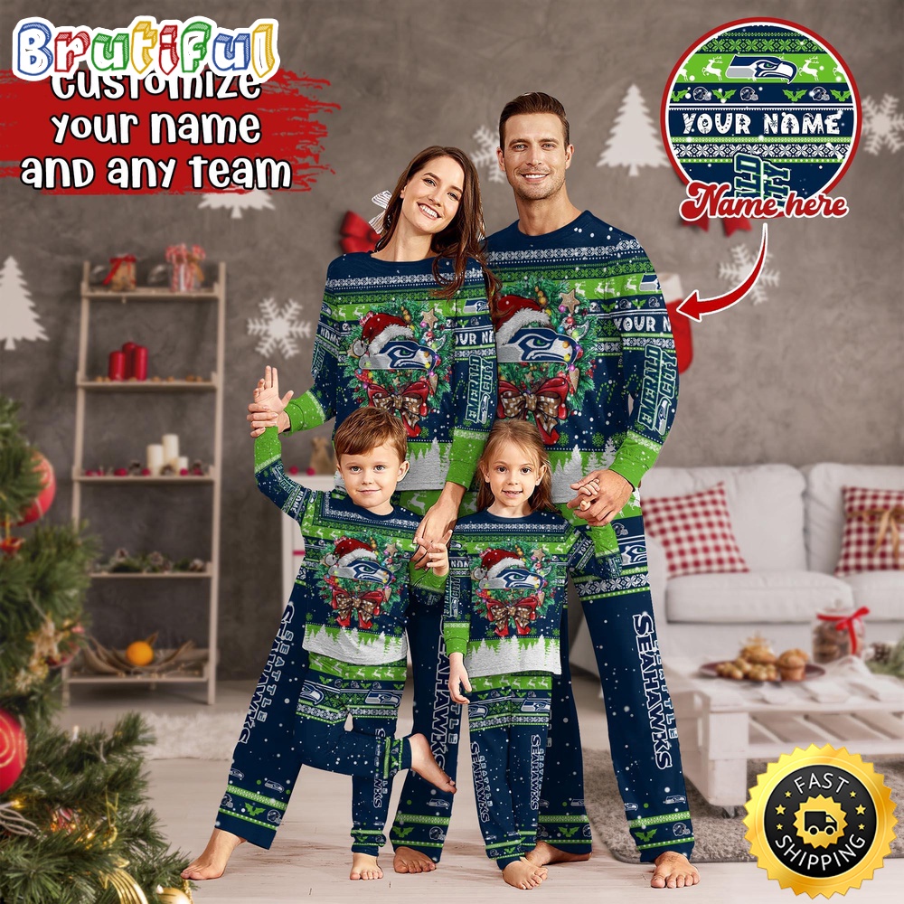 NFL Seattle Seahawks Custom Pajamas Christmas For Family Custom Name Custom Pajamas