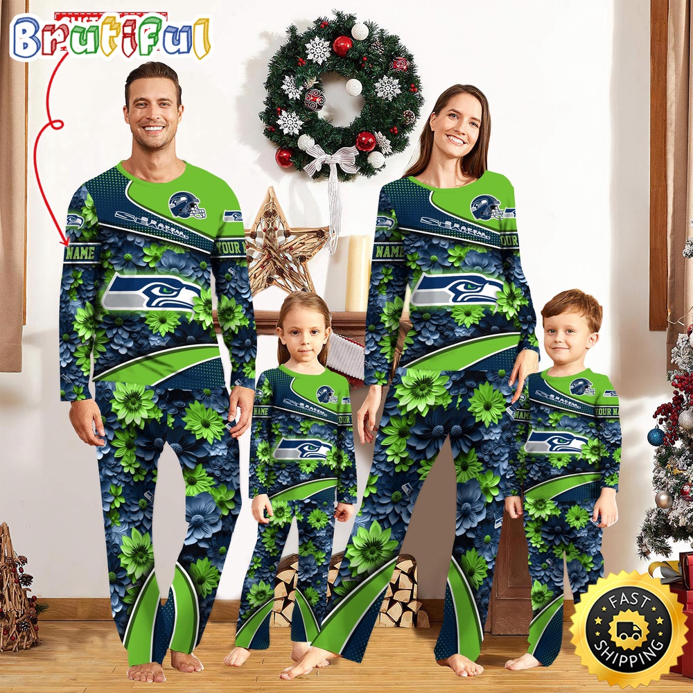 NFL Seattle Seahawks Custom Pajamas Flower Sports For Family Custom Name Custom Pajamas