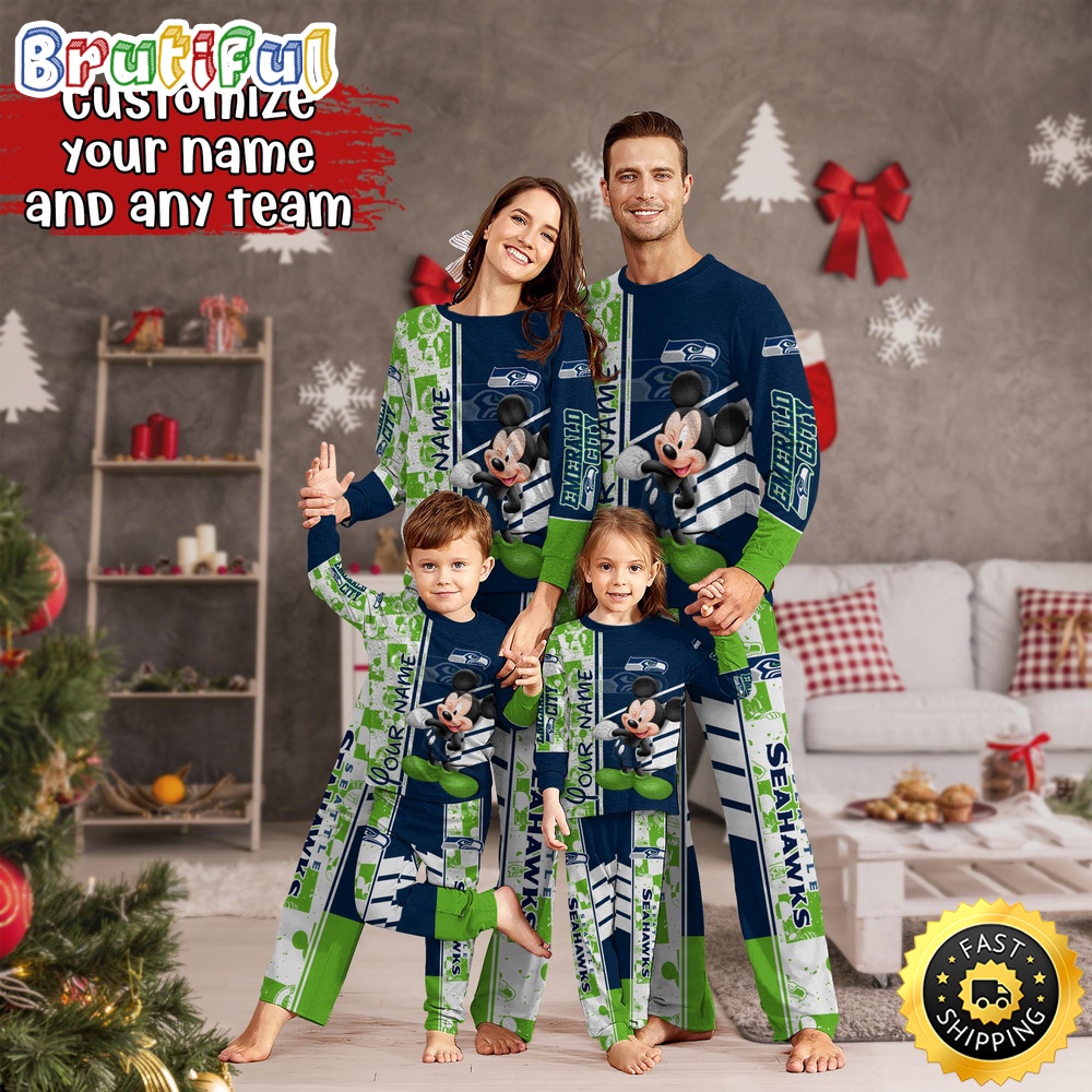 NFL Seattle Seahawks Custom Pajamas Mickey Mouse For Family Custom Name Custom Pajamas