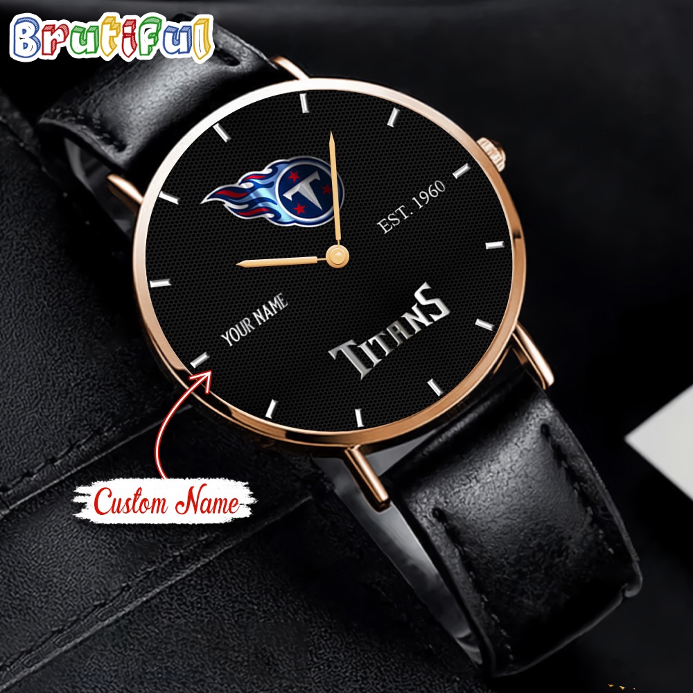 NFL Tennessee Titans Watch Custom Name Black Stitched Leather Watch