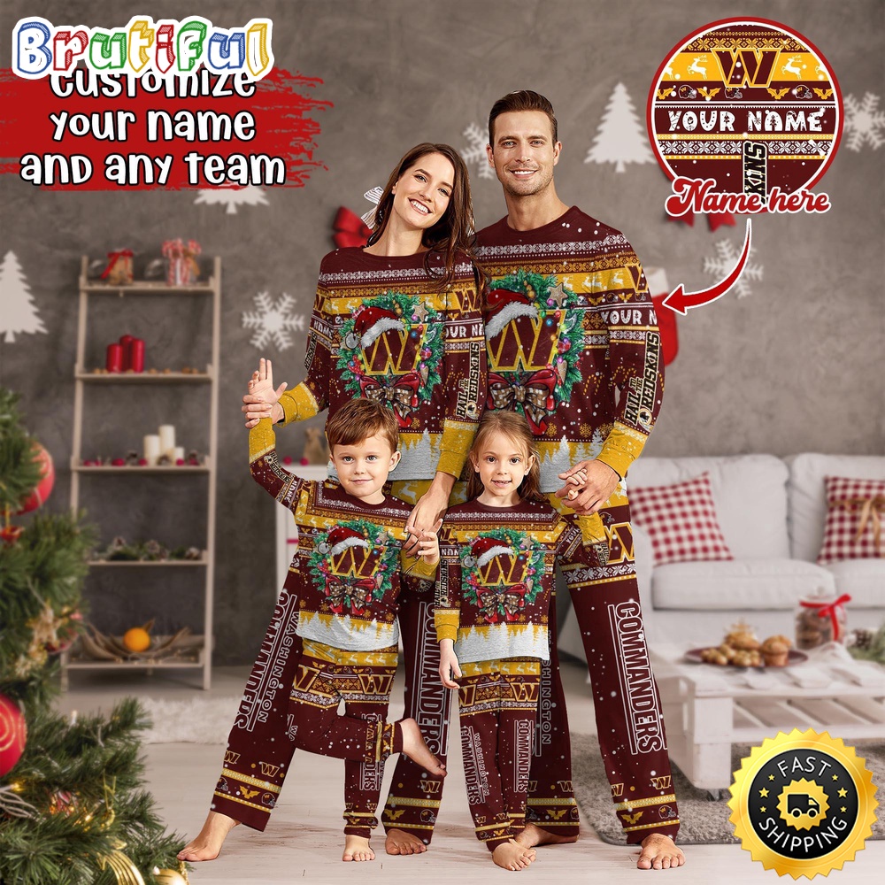 NFL Washington Commanders Custom Pajamas Christmas For Family Custom Name Custom Pajamas