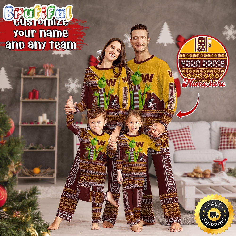 NFL Washington Commanders Custom Pajamas Christmas Sports For Family Custom Name Custom Pajamas