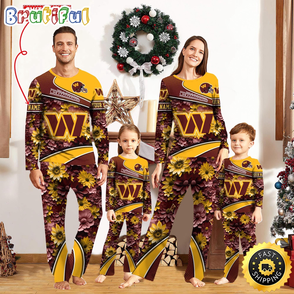 NFL Washington Commanders Custom Pajamas Flower Sports For Family Custom Name Custom Pajamas