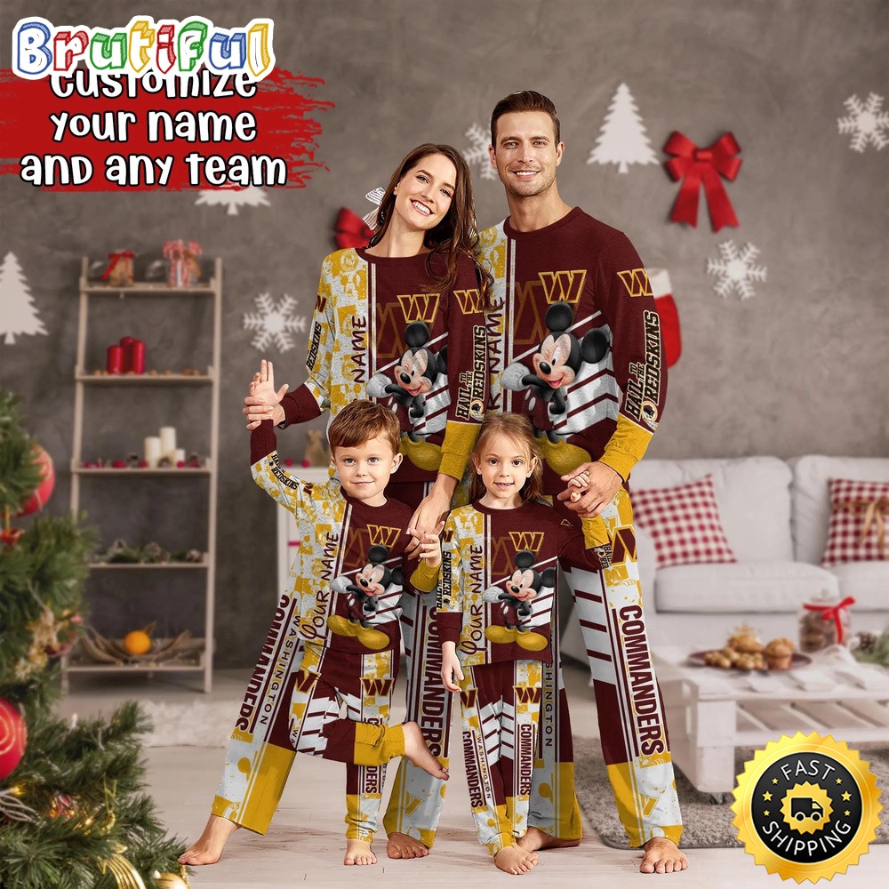 NFL Washington Commanders Custom Pajamas Mickey Mouse For Family Custom Name Custom Pajamas