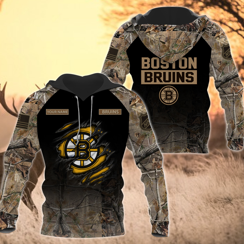 NHL-03-Boston Bruins Hunting Camo Hoodie – Custom Name