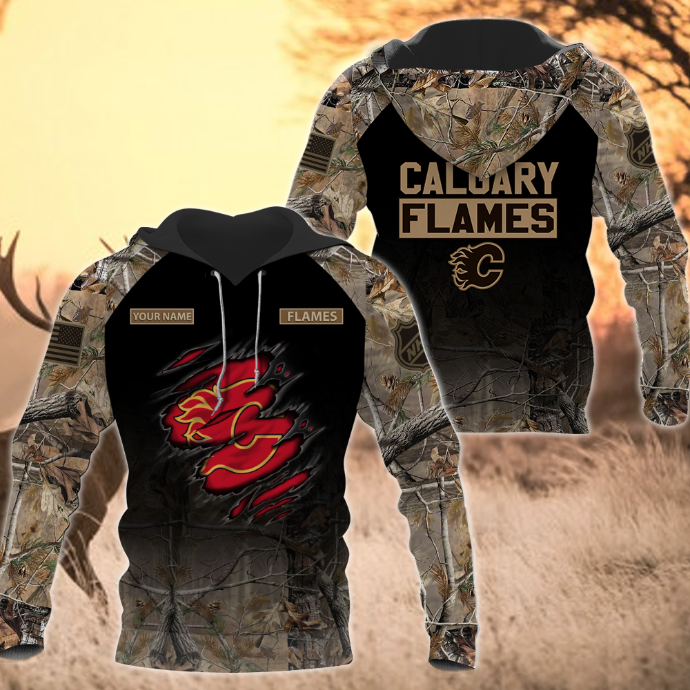 NHL-05-Calgary Flames Hunting Camo Hoodie – Custom Name