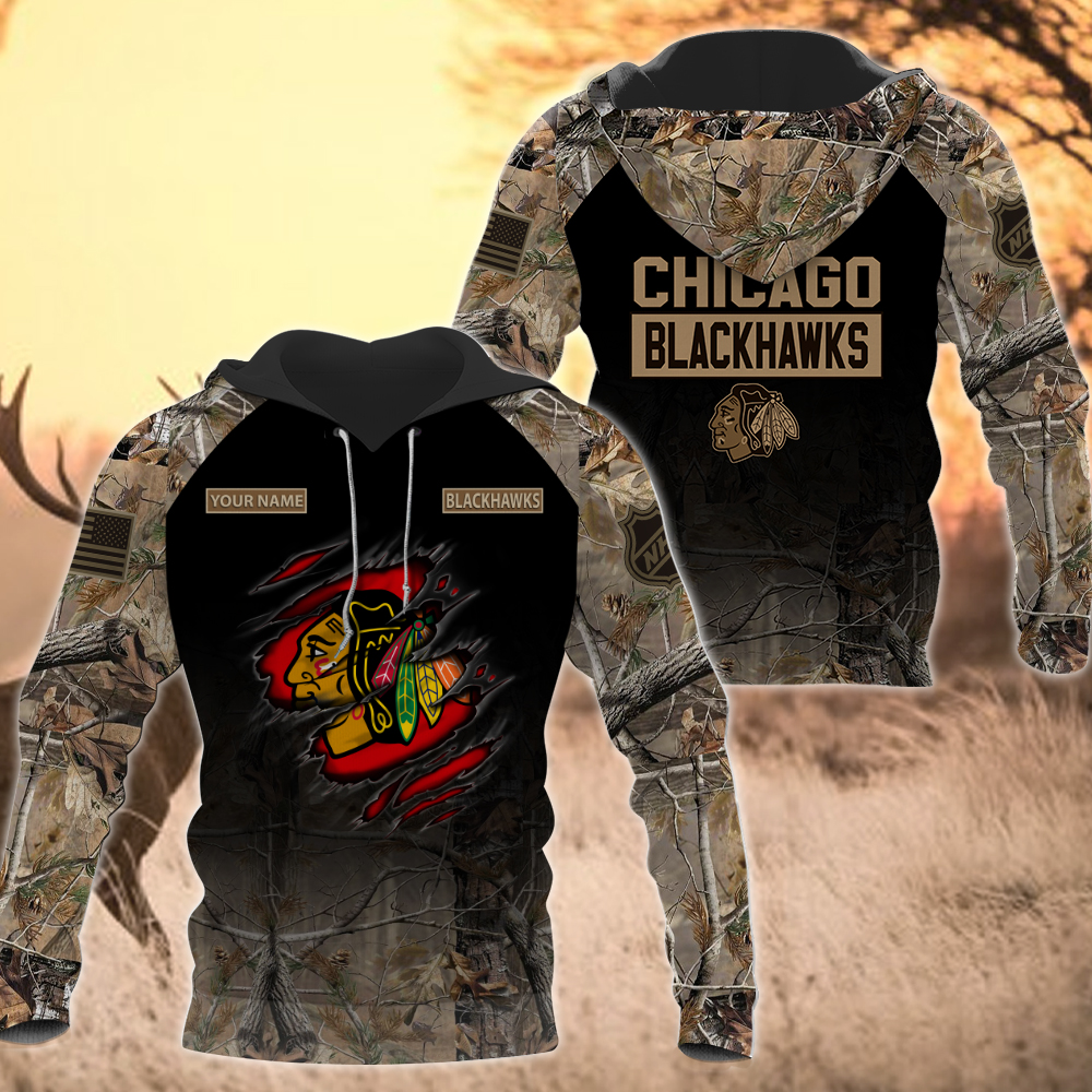 NHL-07-Chicago Blackhawks Hunting Camo Hoodie – Custom Name