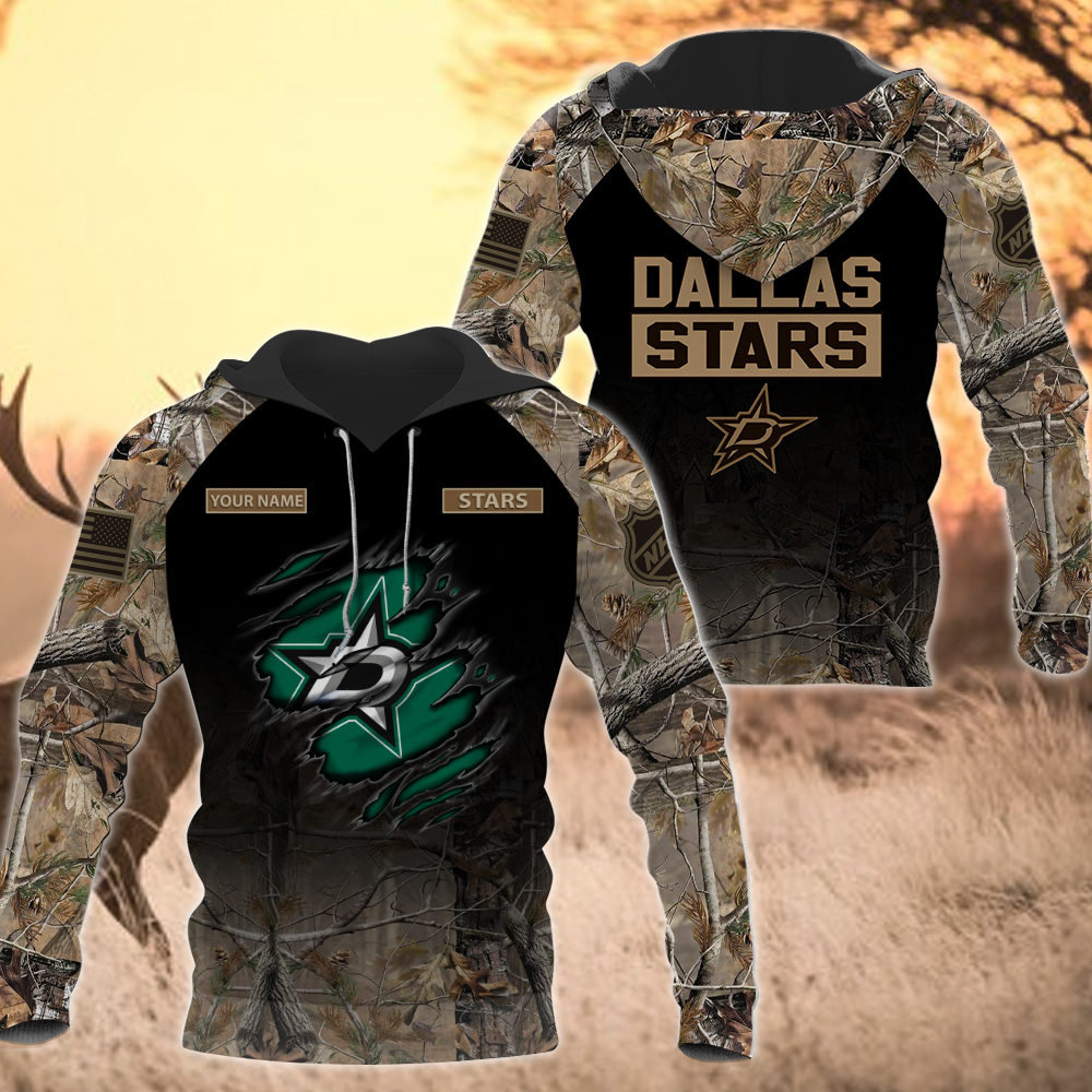 NHL-10-Dallas Stars Hunting Camo Hoodie – Custom Name