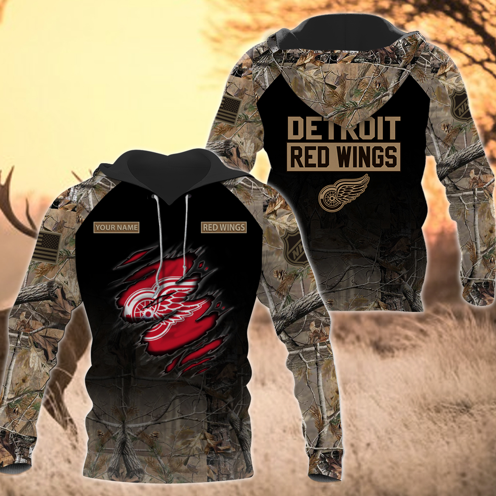 NHL-11-Detroit Red Wings Hunting Camo Hoodie – Custom Name