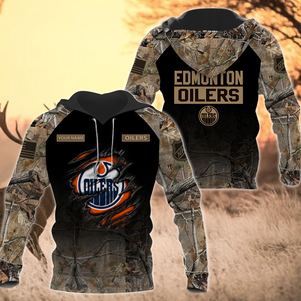 NHL-12-Edmonton Oilers Hunting Camo Hoodie – Custom Name