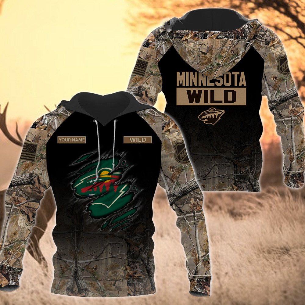 NHL-15-Minnesota Wild Hunting Camo Hoodie – Custom Name