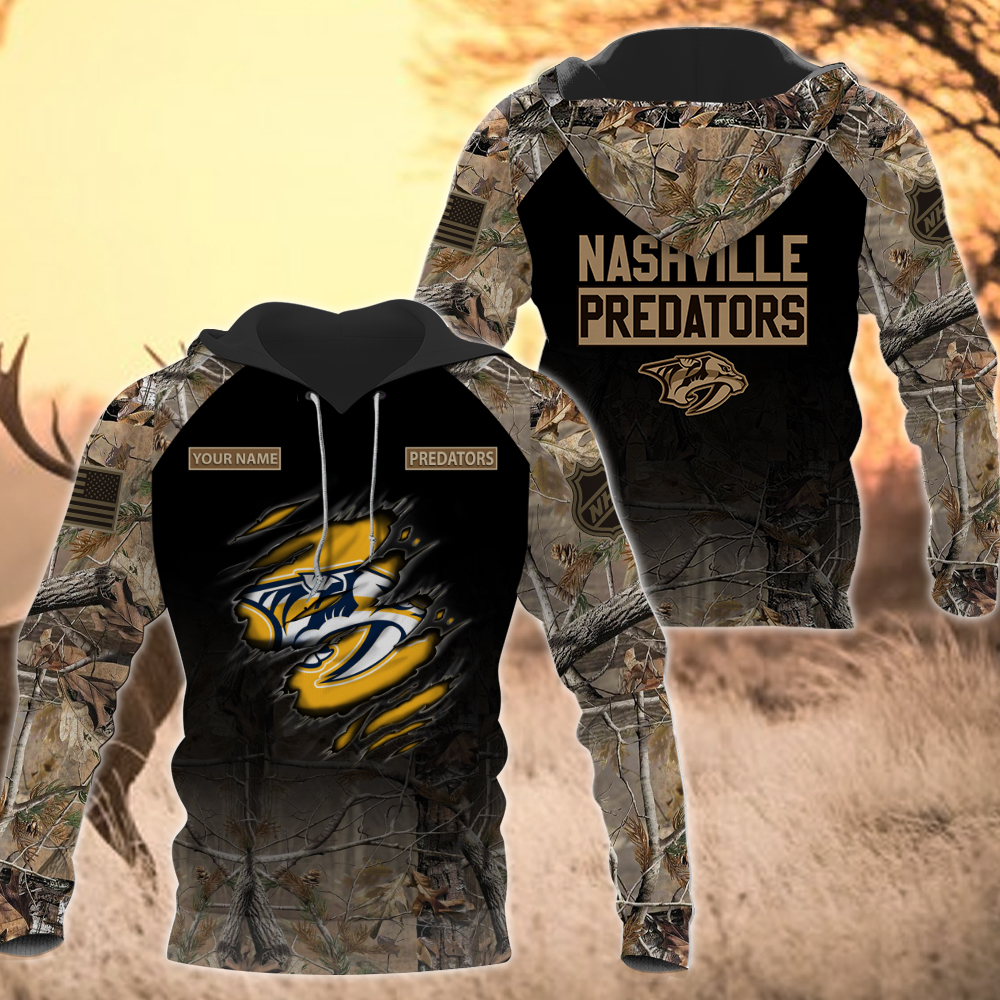 NHL-17-Nashville Predators Hunting Camo Hoodie – Custom Name