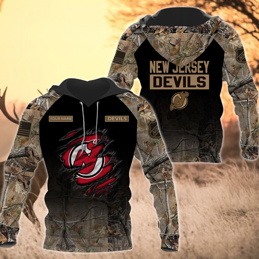 NHL-18-New Jersey Devils Hunting Camo Hoodie – Custom Name