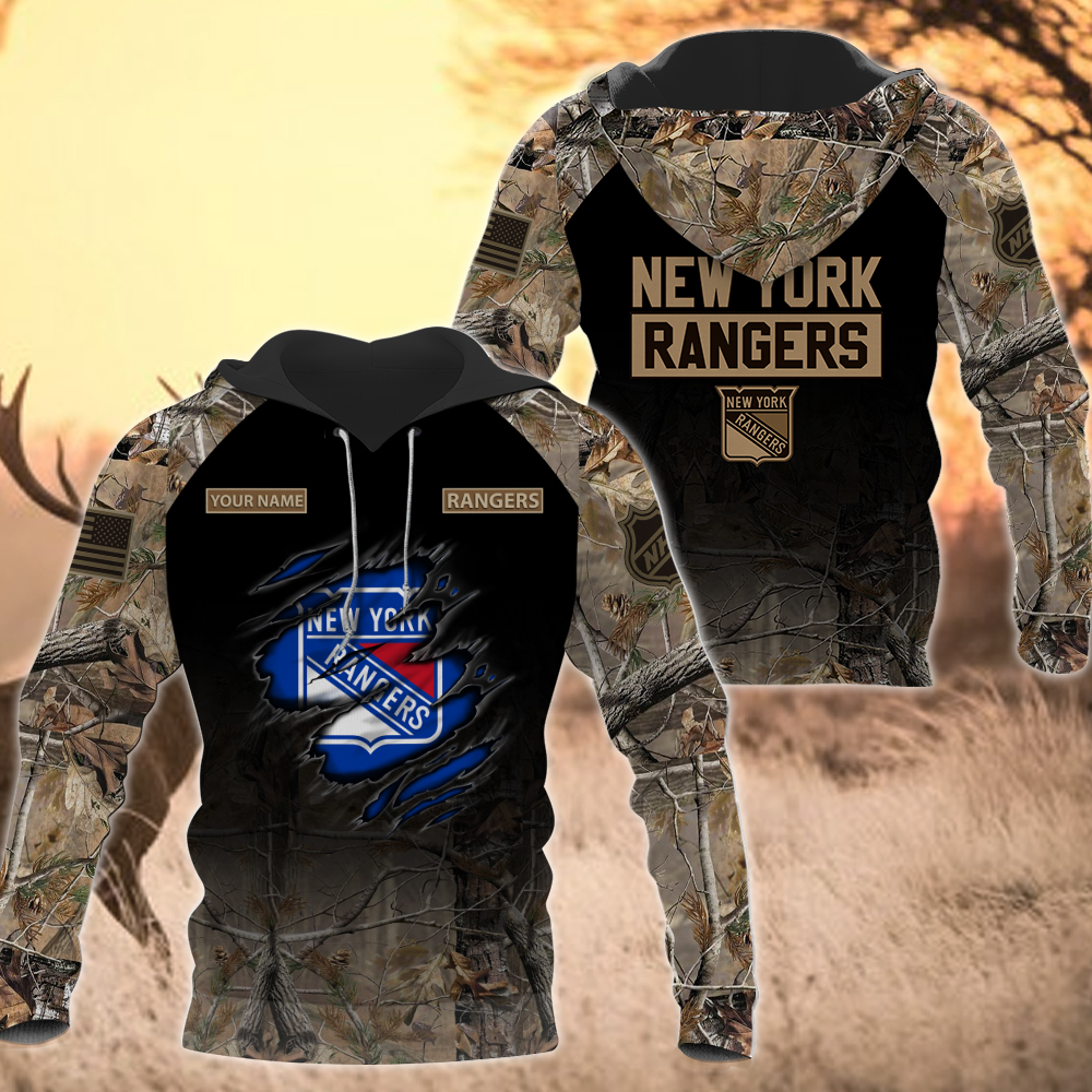 NHL-20-New York Rangers Hunting Camo Hoodie – Custom Name